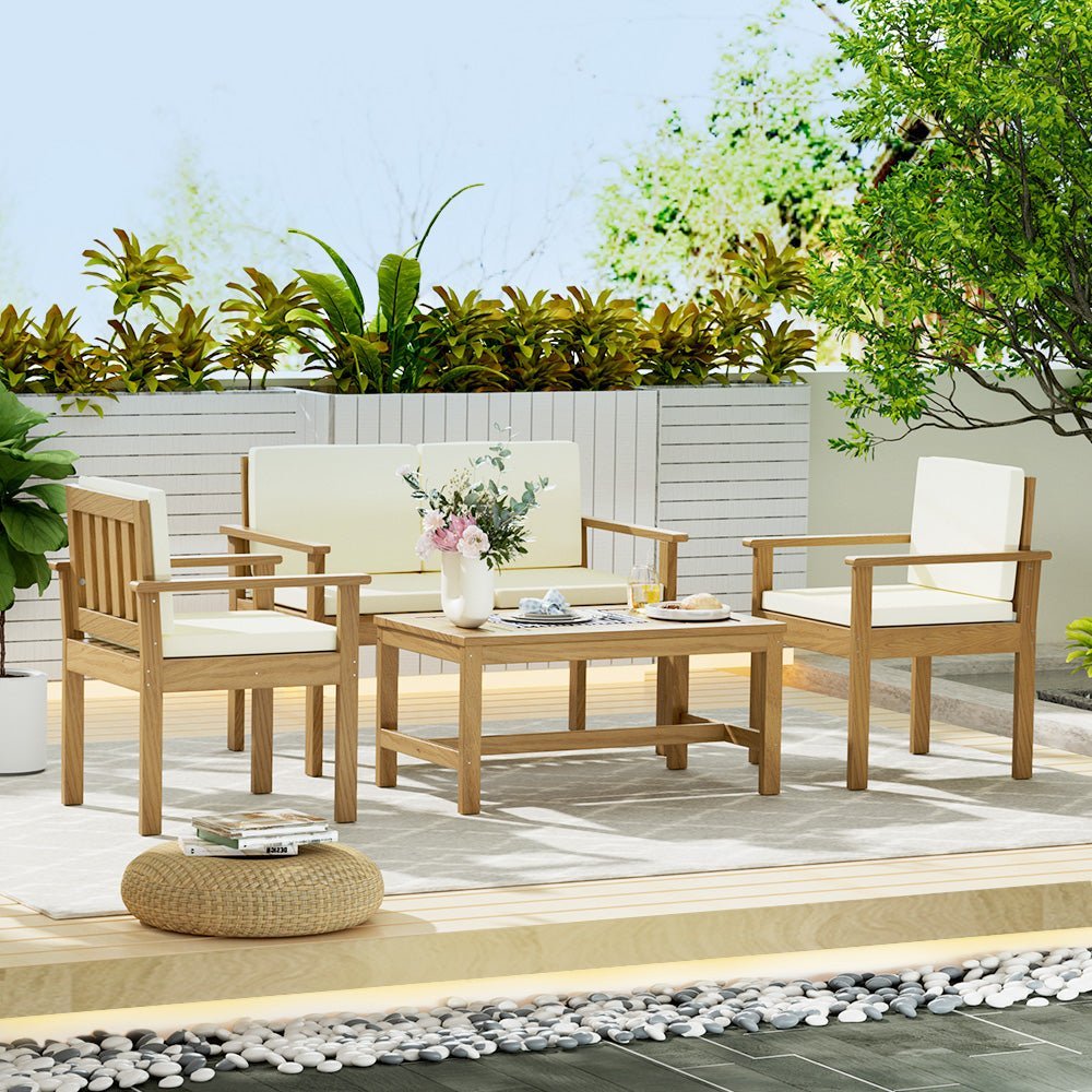 Outdoor Lounge Setting 4-Piece Wooden Garden Sofa Couch Set White