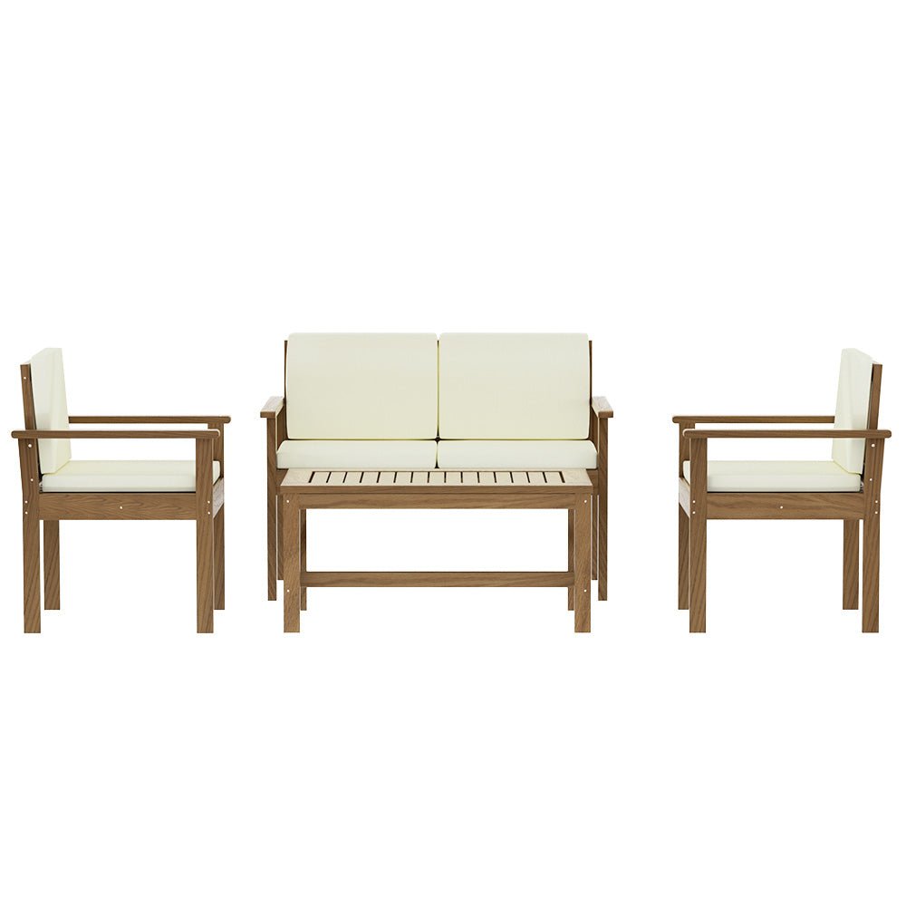 Outdoor Lounge Setting 4-Piece Wooden Garden Sofa Couch Set White