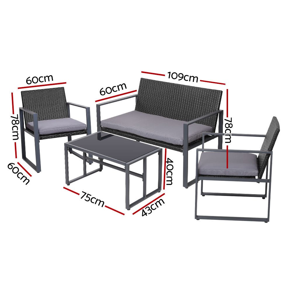 Outdoor Lounge Setting 4pcs Gardeon Sofa Set Garden Table Chairs with Cover