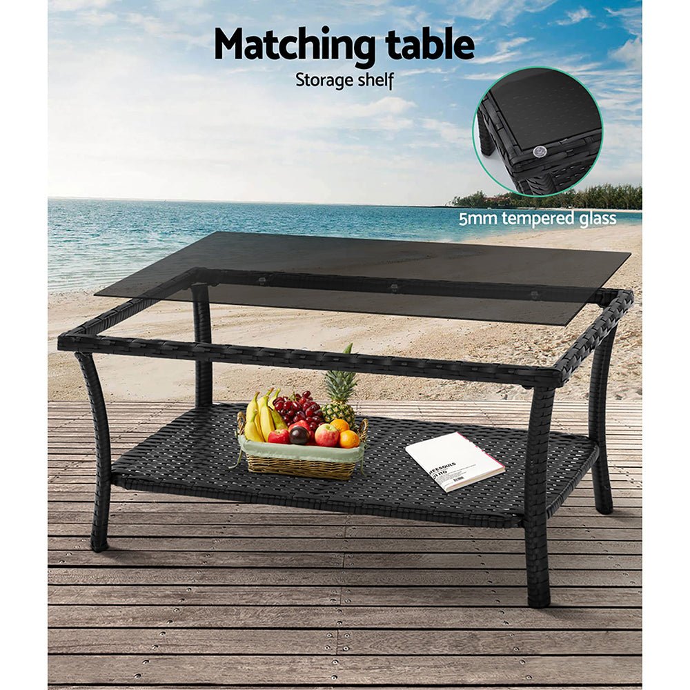 Outdoor Lounge Setting 4 Seat Sofa Set Harp Black with Cover