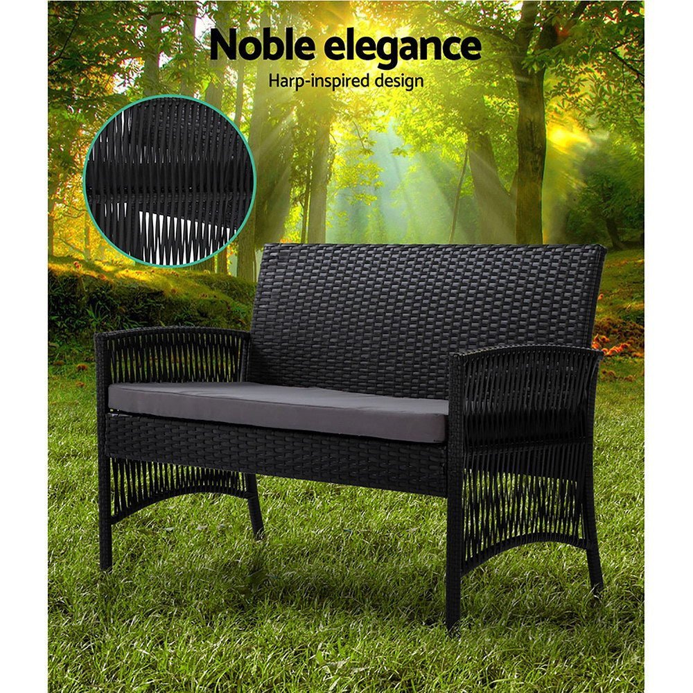 Outdoor Lounge Setting 4 Seat Sofa Set Harp Black with Cover