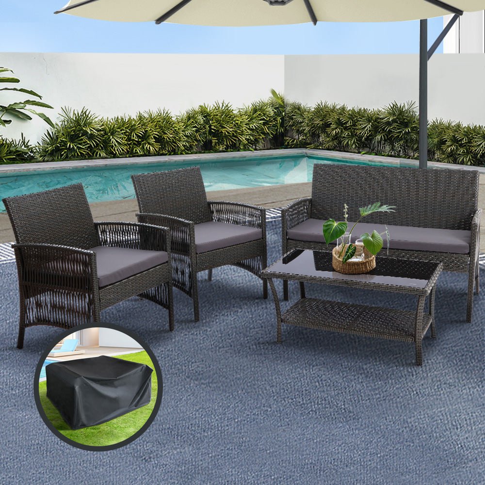 Outdoor Lounge Setting 4 Seat Sofa Set Harp Grey with Cover