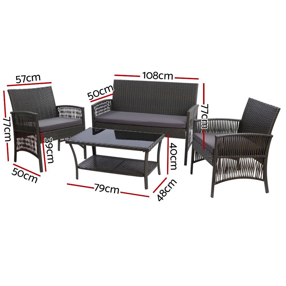 Outdoor Lounge Setting 4 Seat Sofa Set Harp Grey with Cover