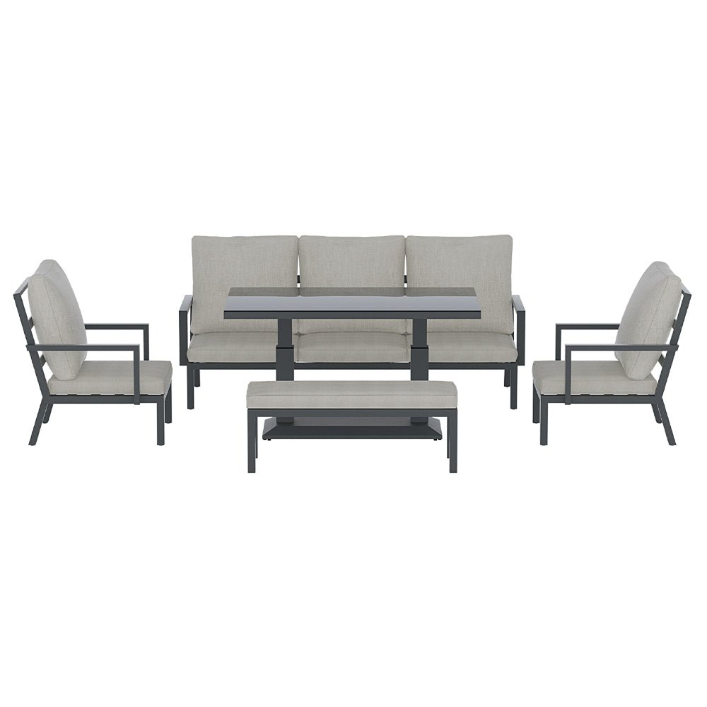 Outdoor Lounge Setting 7 Seater Piece Coffee Dining Table Chair Set Aluminium