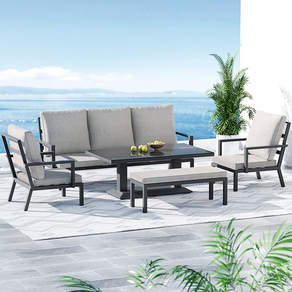 Outdoor Lounge Setting 7 Seater Piece Coffee Dining Table Chair Set Aluminium
