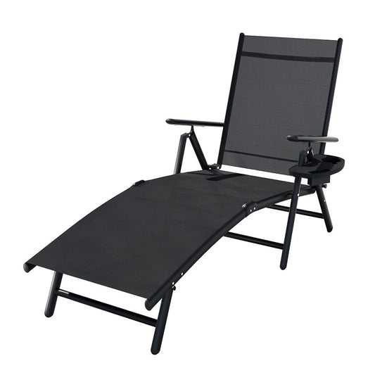 Outdoor Recliner Sun Lounge Lightweight Lounger Foldable Chair Black