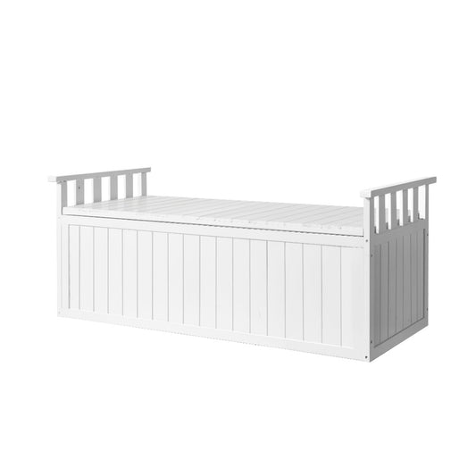 Outdoor Storage Bench Box 129cm Wooden Garden Toy Chest Patio Furniture White