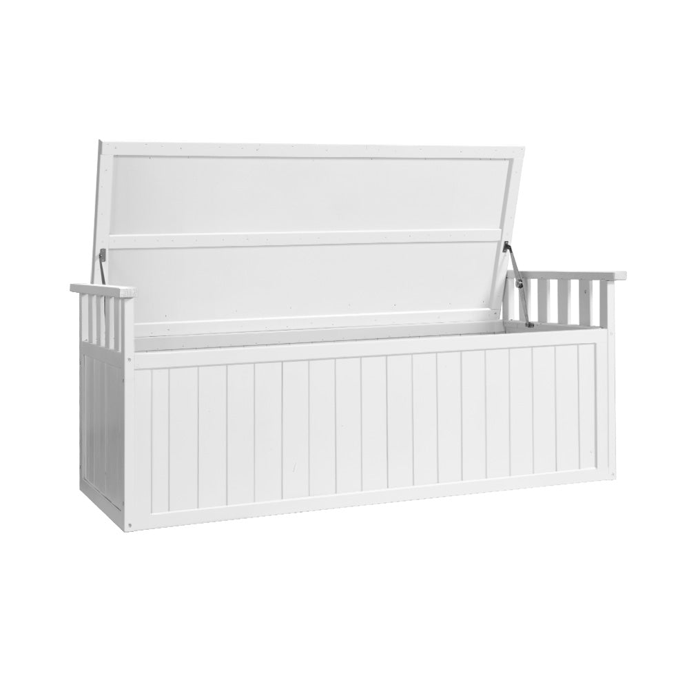 Outdoor Storage Bench Box 129cm Wooden Garden Toy Chest Patio Furniture White