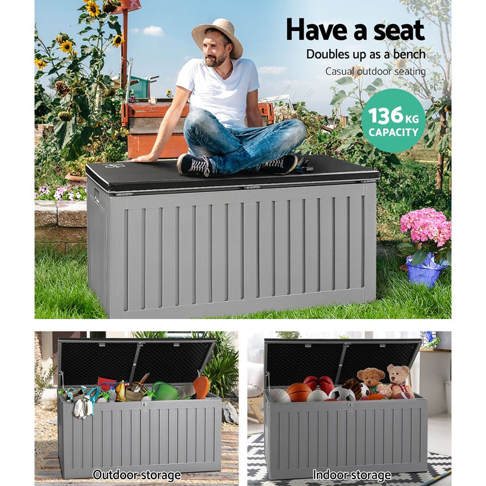 Outdoor Storage Box 270L Container Lockable Garden Bench Tool Grey