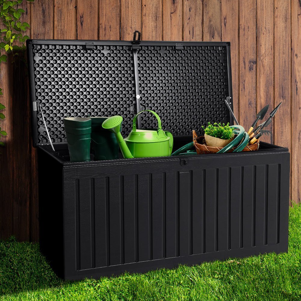 Outdoor Storage Box 270L Container Lockable Garden Bench Tool Black