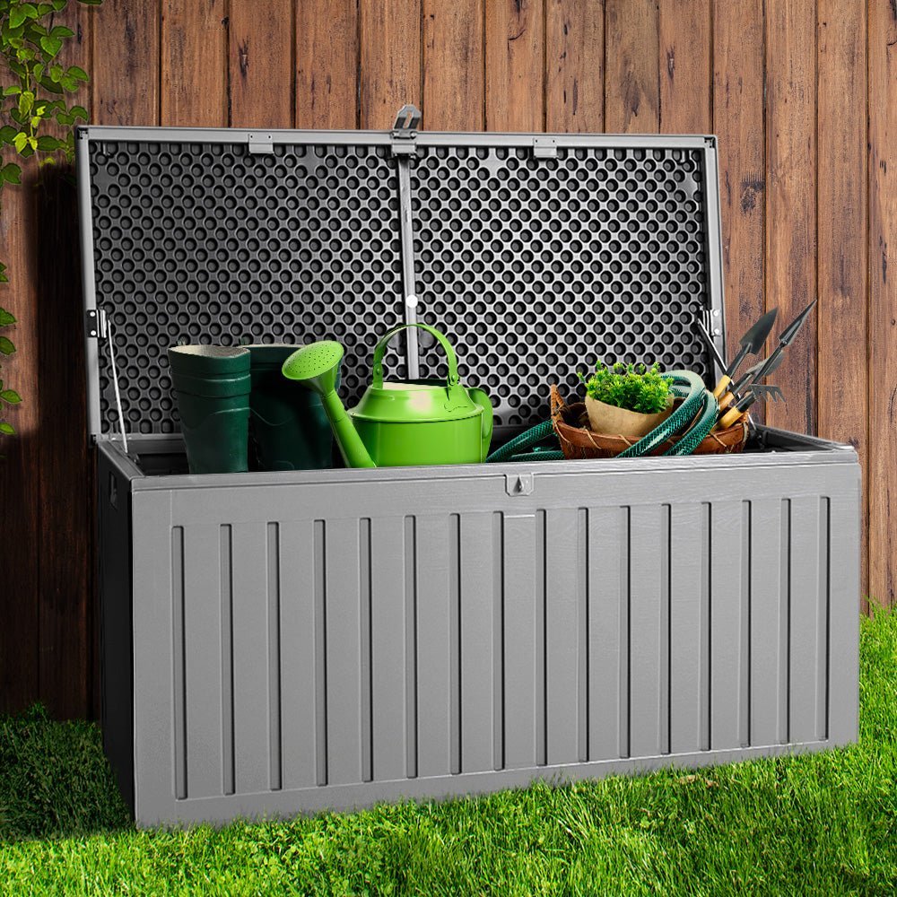 Outdoor Storage Box 270L Container Lockable Garden Bench Tool Grey