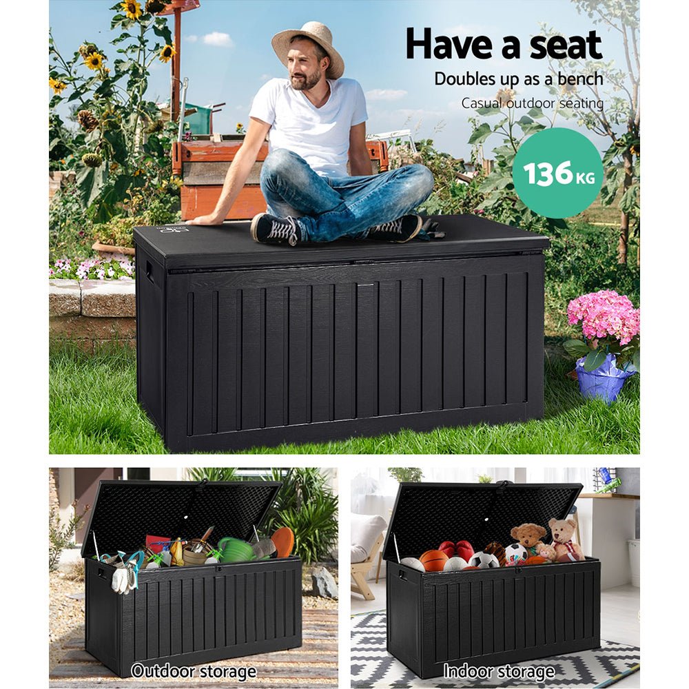 Outdoor Storage Box 270L Container Lockable Garden Bench Tool Black