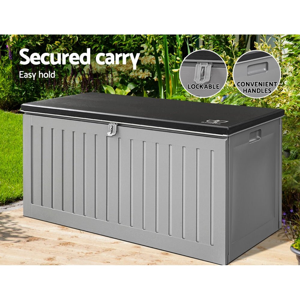 Outdoor Storage Box 270L Container Lockable Garden Bench Tool Grey