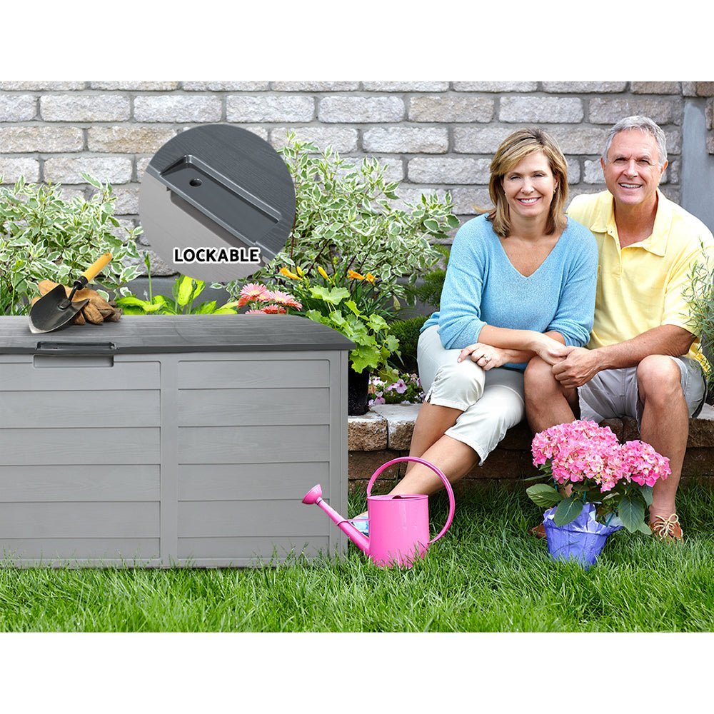 Outdoor Storage Box 290L Lockable Organiser Garden Deck Grey