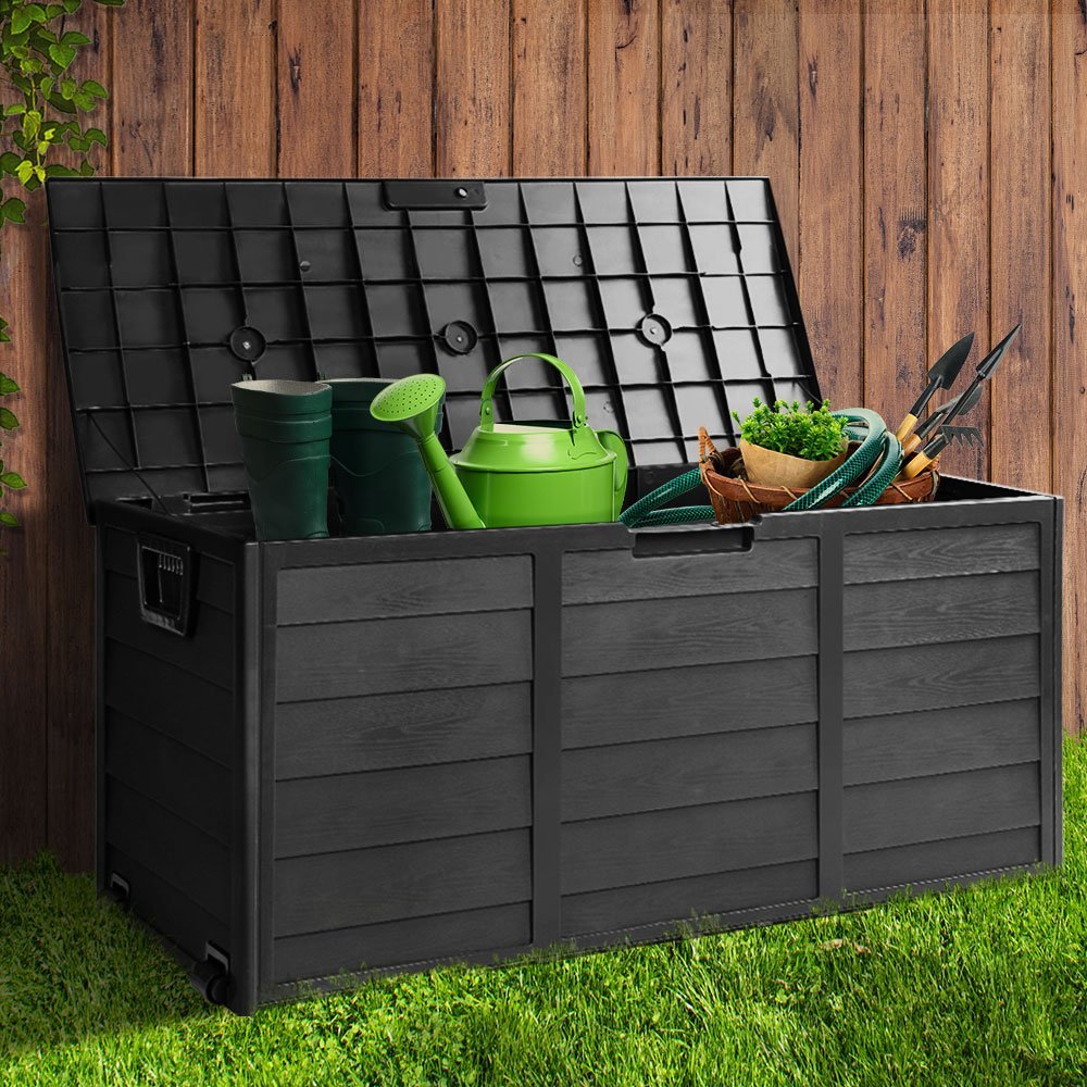 Outdoor Storage Box 290L Lockable Organiser Garden Deck All Black
