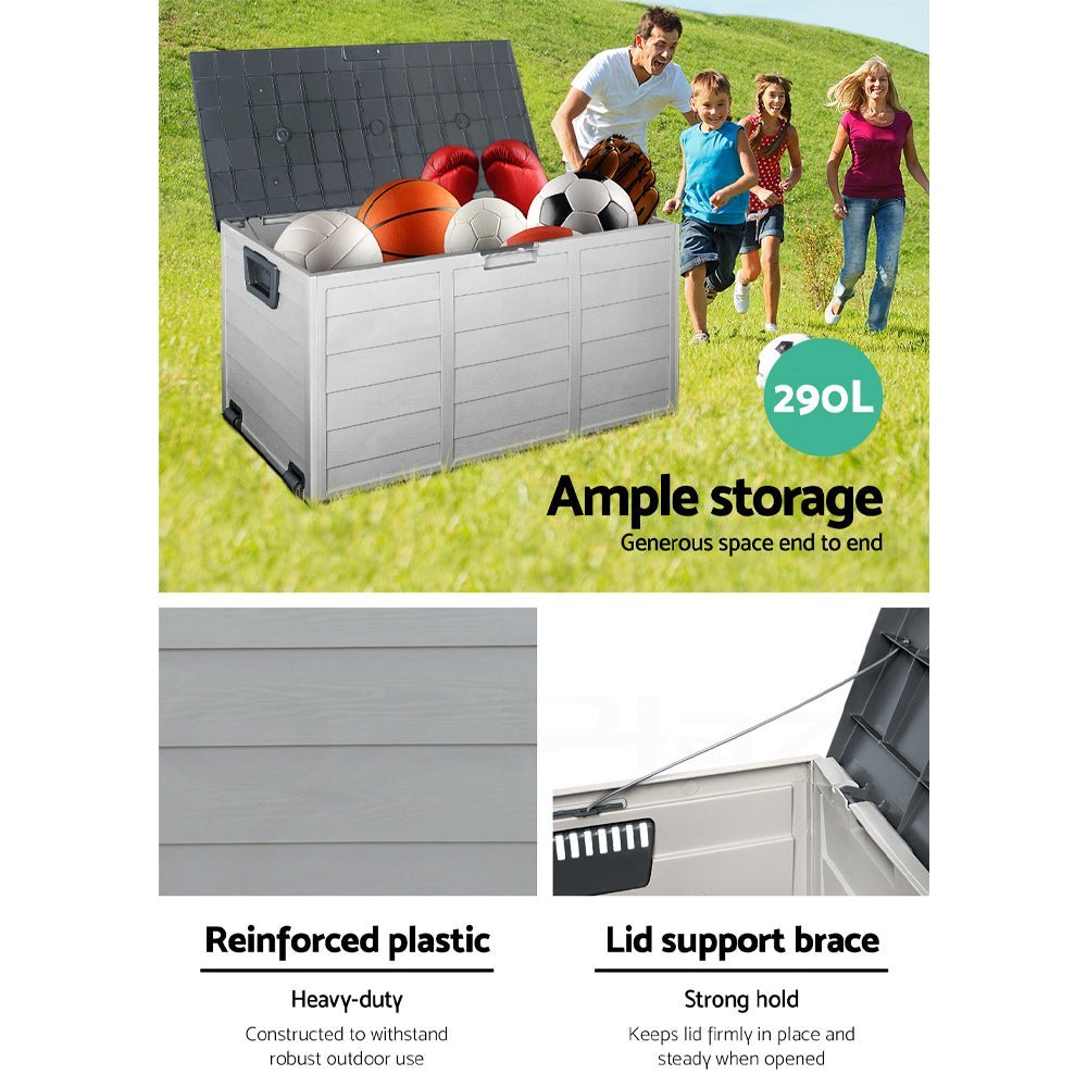 Outdoor Storage Box 290L Lockable Organiser Garden Deck Grey