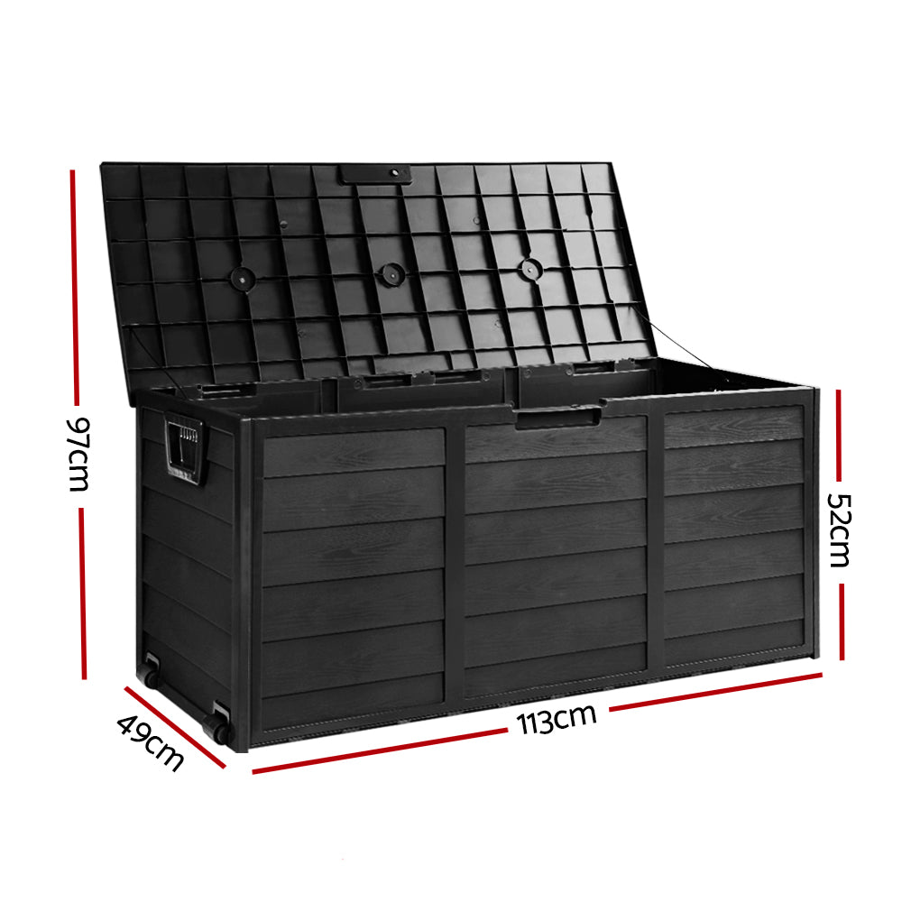 Outdoor Storage Box 290L Lockable Organiser Garden Deck All Black