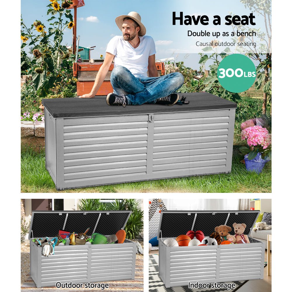 Outdoor Storage Box 390L Container Lockable Toy Deck Garden - Grey