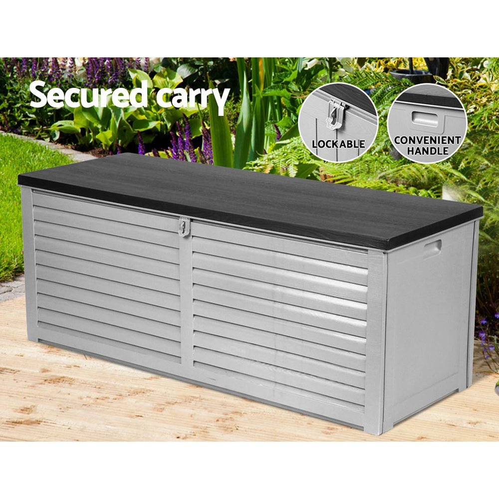 Outdoor Storage Box 390L Container Lockable Toy Deck Garden - Grey