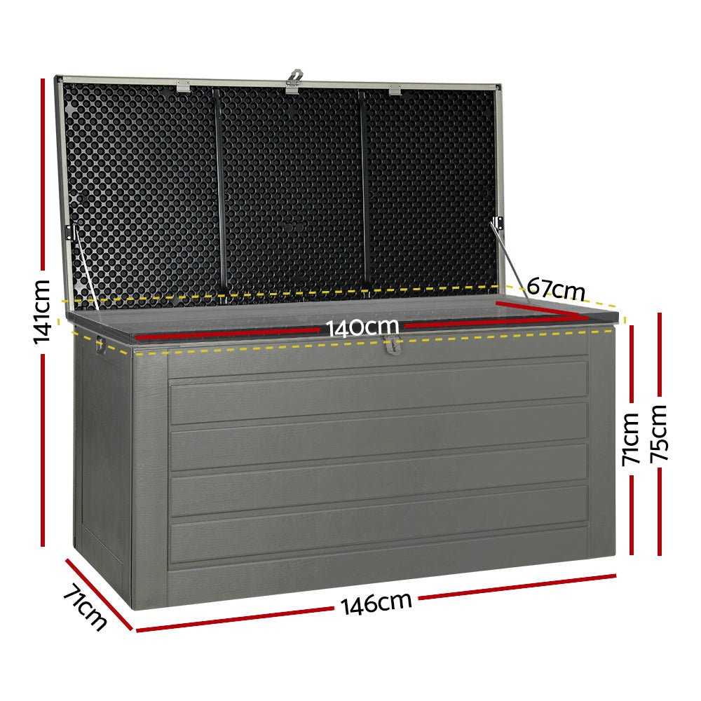 Outdoor Storage Box 680L Container Lockable Garden Bench Tool Shed Grey Black