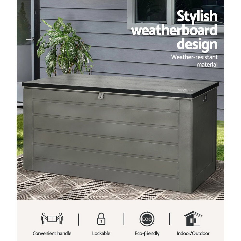 Outdoor Storage Box 680L Container Lockable Garden Bench Tool Shed Grey Black