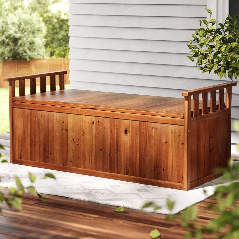 Outdoor Storage Box Bench Seat 129cm Wooden Garden Chest Patio Furniture XL Natural