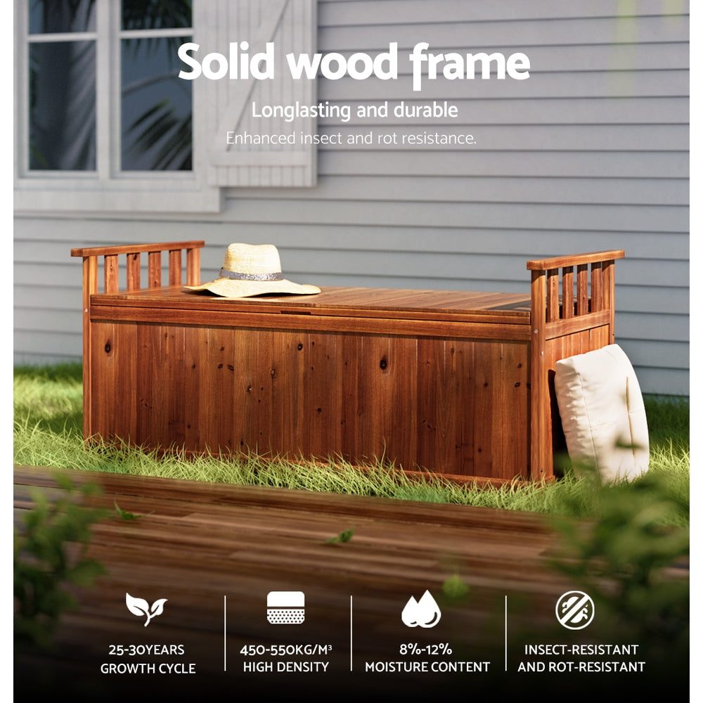 Outdoor Storage Box Bench Seat 129cm Wooden Garden Chest Patio Furniture XL Natural