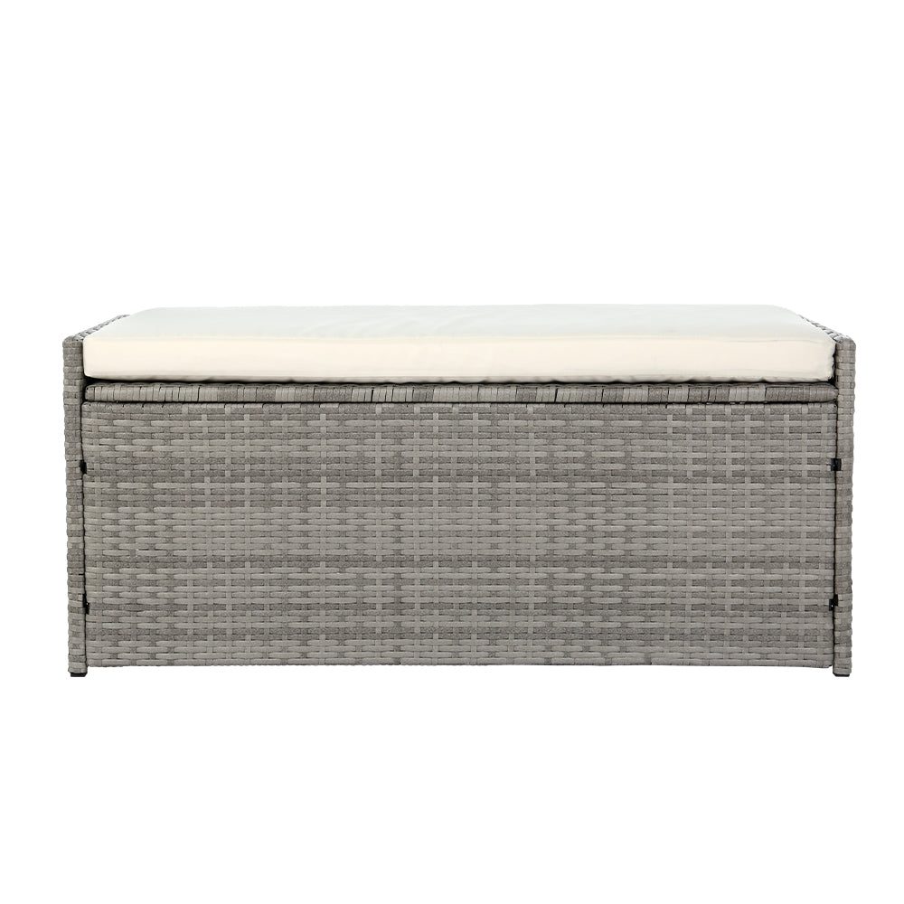 Outdoor Storage Box Bench Seat Wicker Cushion Chair - Grey