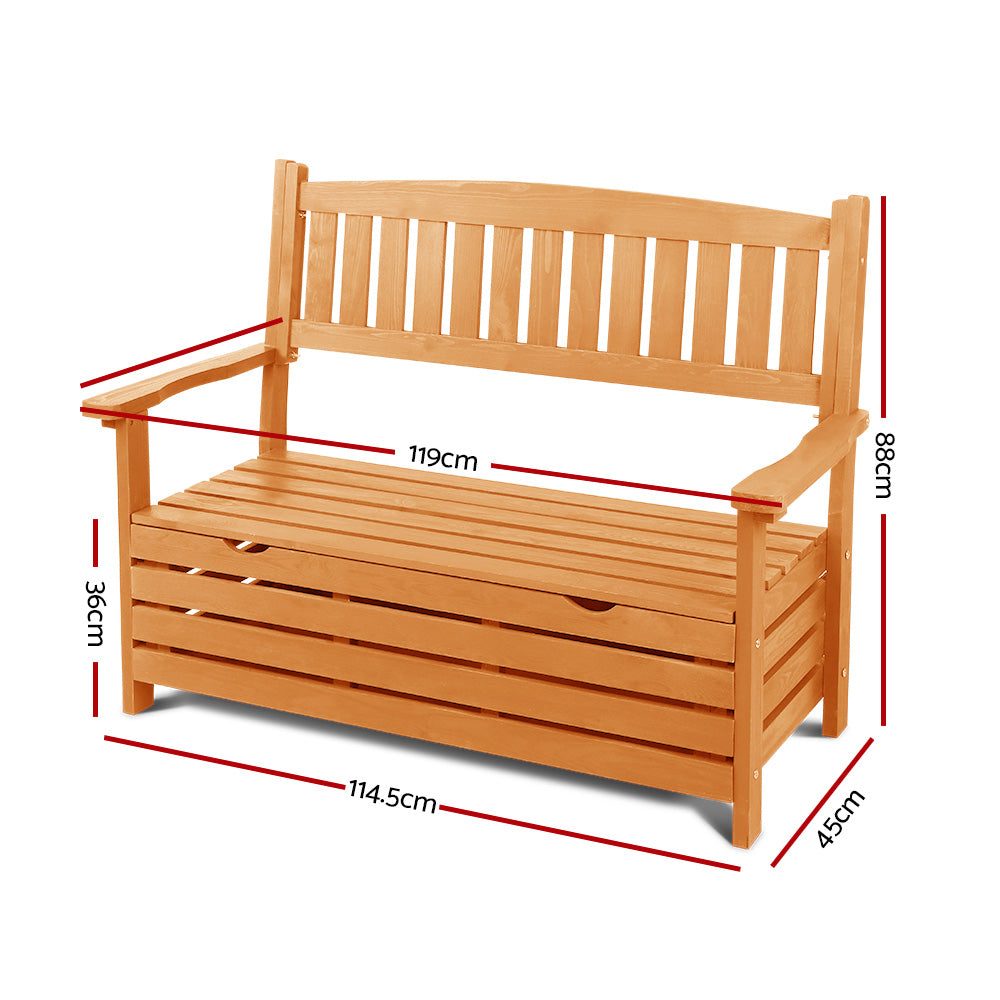 Outdoor Storage Box Bench Seat Wooden Chair 2 Seat Fir Wood Natural
