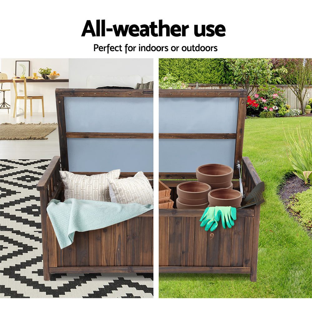Outdoor Storage Box Bench Seat Wooden Garden Toy Tool Shed Patio Furniture Charcoal