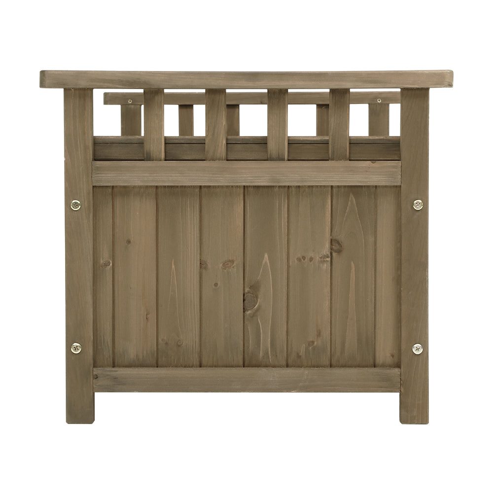 Outdoor Storage Box Bench Seat Wooden Garden Toy Tool Shed Patio Furniture Brown