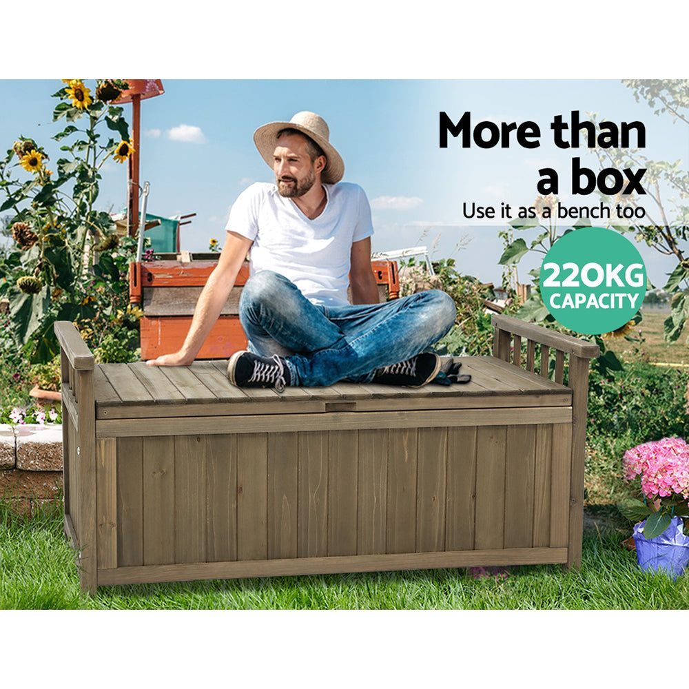 Outdoor Storage Box Bench Seat Wooden Garden Toy Tool Shed Patio Furniture Brown