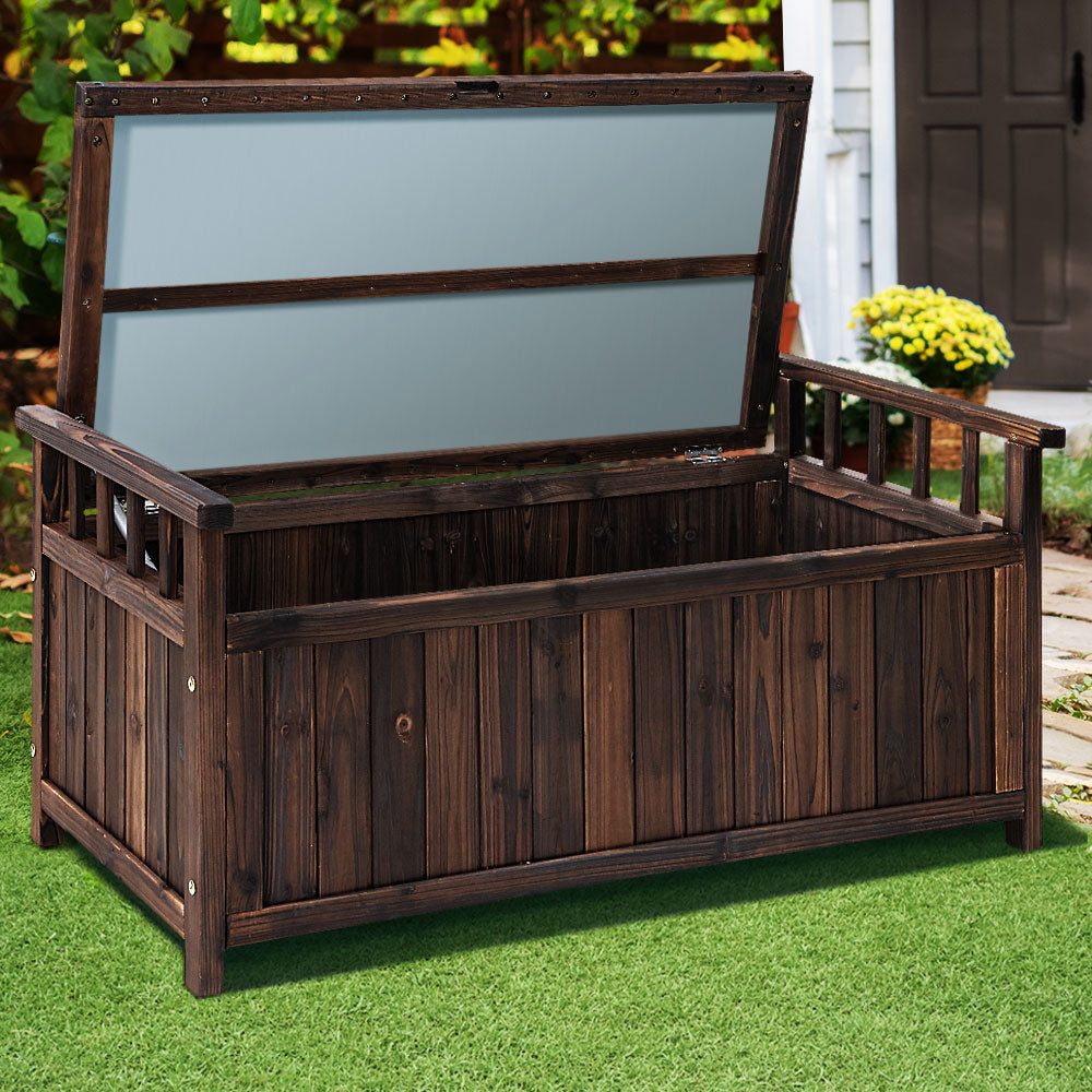 Outdoor Storage Box Bench Seat Wooden Garden Toy Tool Shed Patio Furniture Charcoal