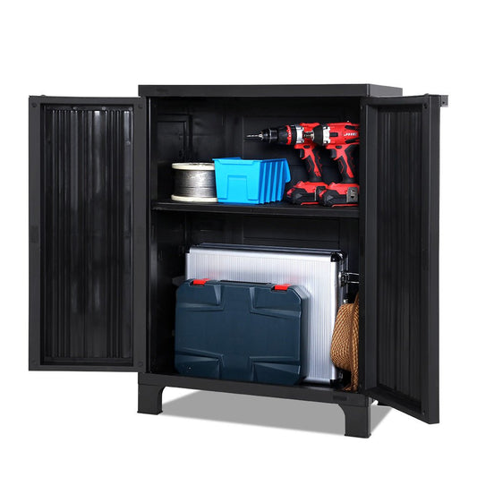 Outdoor Storage Box Cabinet Chest 92cm Lockable Cupboard Black