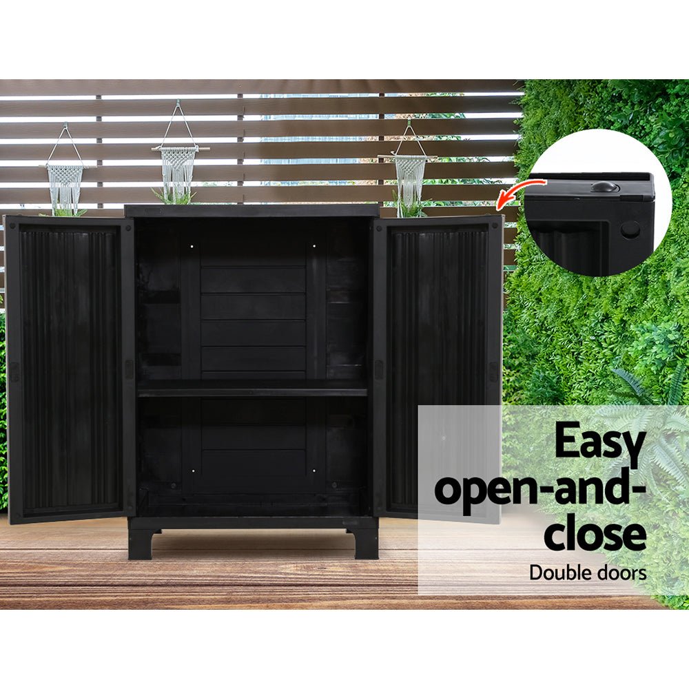 Outdoor Storage Box Cabinet Chest 92cm Lockable Cupboard Black