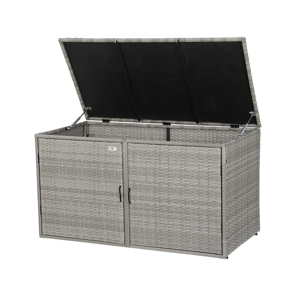 Outdoor Storage Box Cabinet Front and Top Entry Chest Wicker Grey