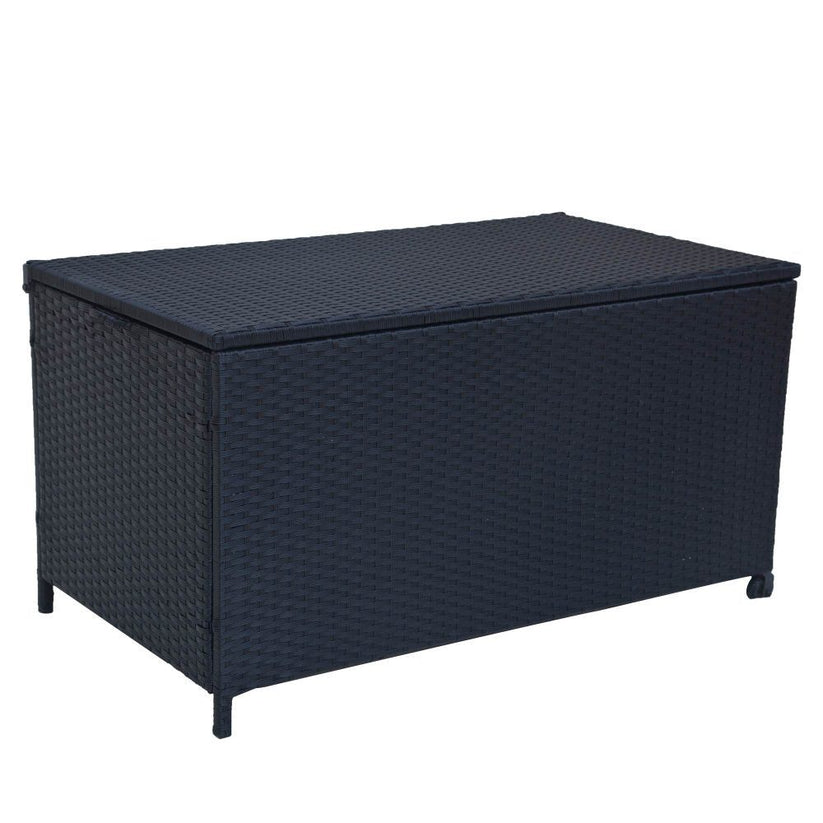 Outdoor Storage Box PE Wicker Garden Deck Box Medium 320L - Black ...