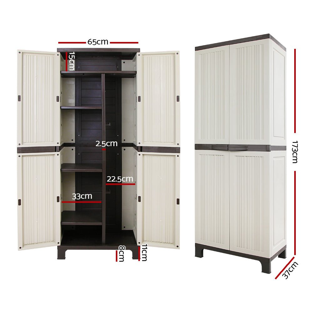 Outdoor Storage Cabinet Gardeon 173cm Box Lockable Cupboard Garage Beige