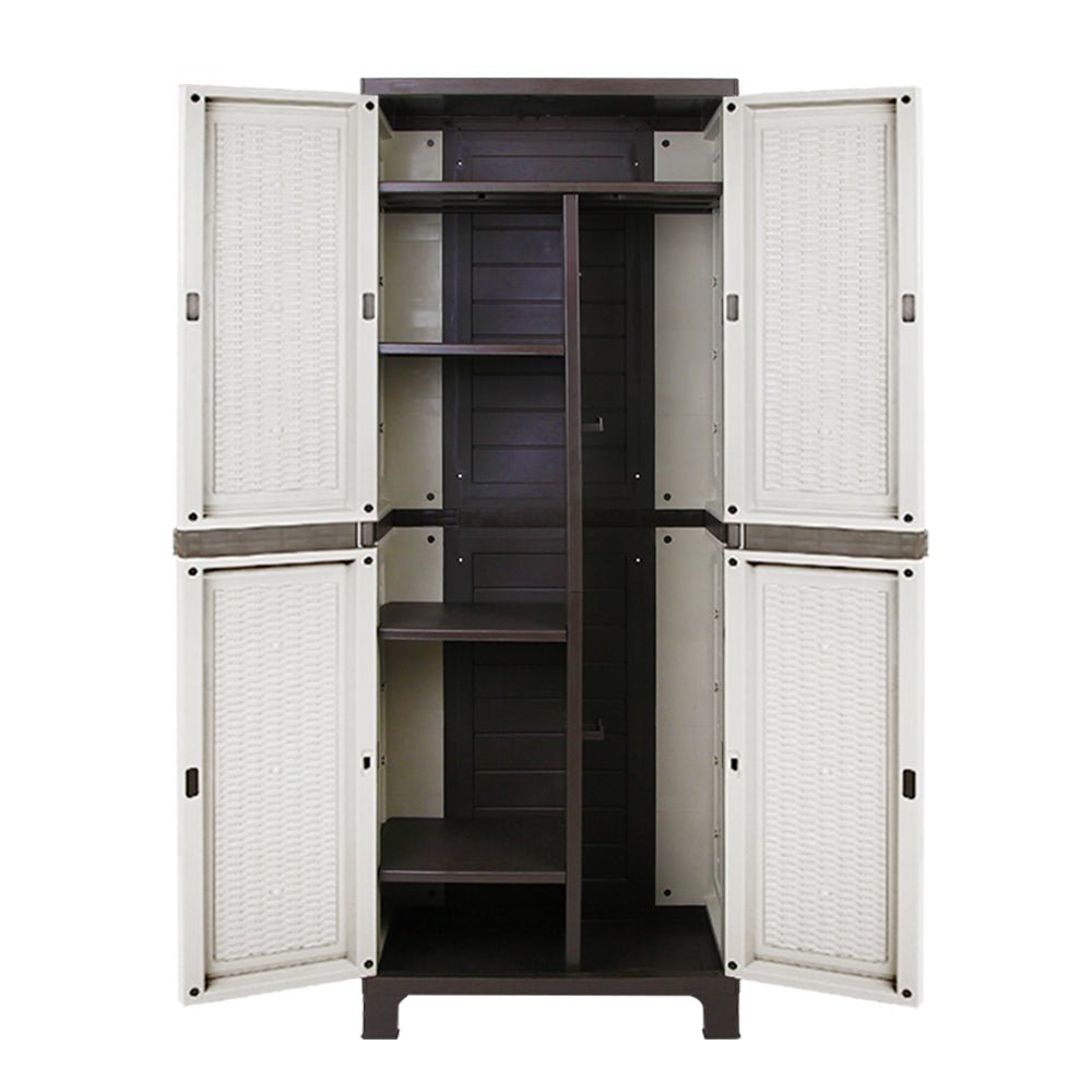 Outdoor Storage Cabinet Gardeon 173cm Box Lockable Cupboard Garage Rattan Beige