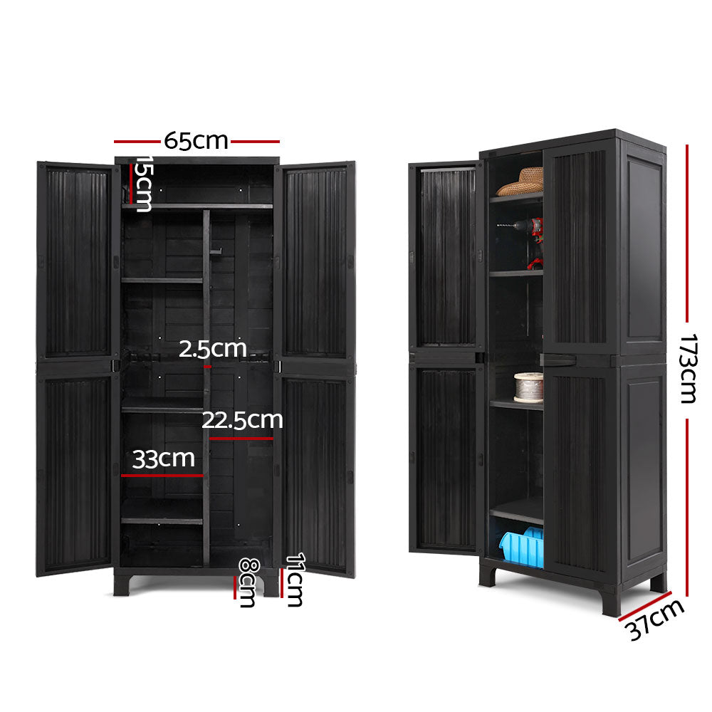 Outdoor Storage Cabinet Gardeon 173cm Box Lockable Cupboard Garage Black