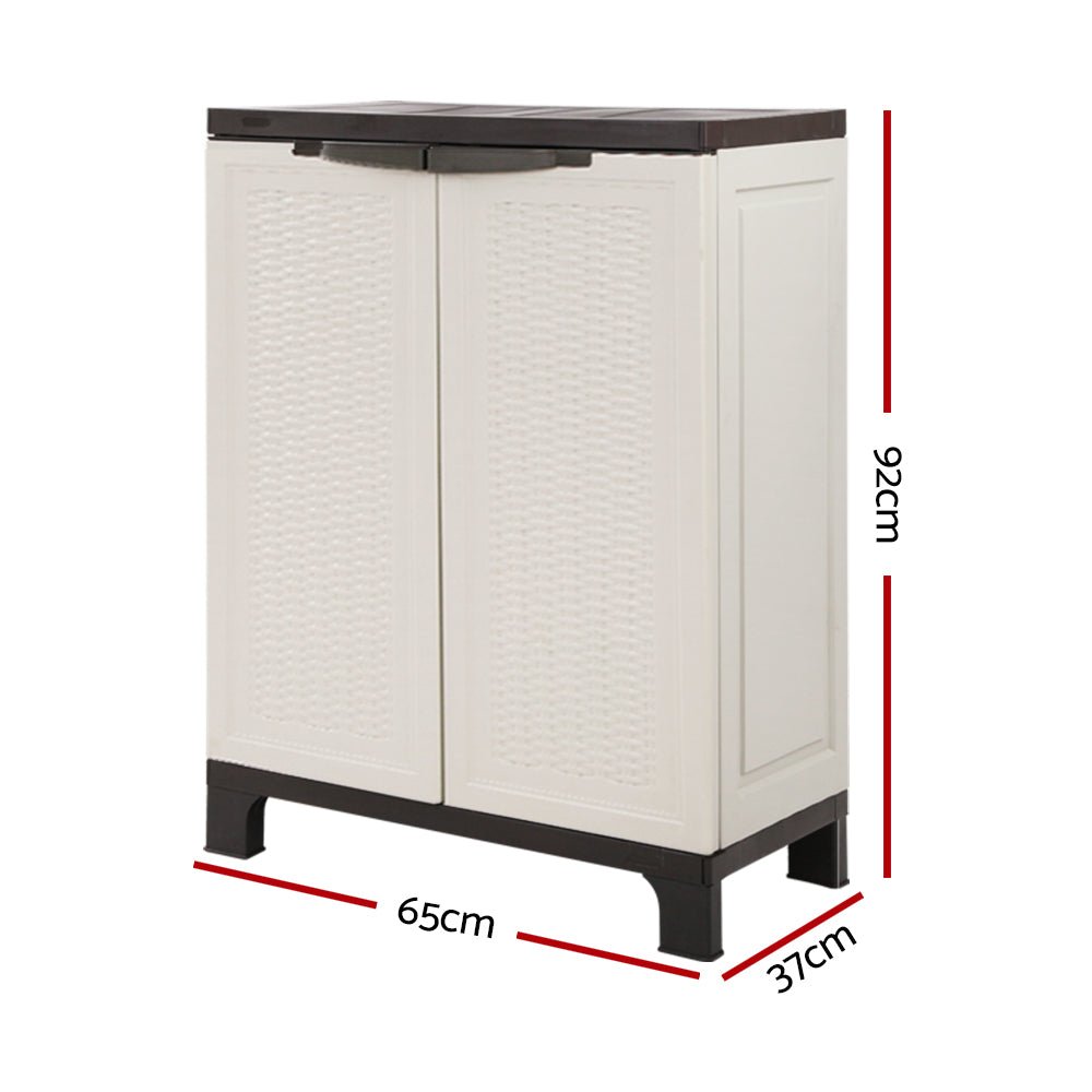 Outdoor Storage Cabinet Gardeon 92cm Box Lockable Cupboard Garage Rattan Beige