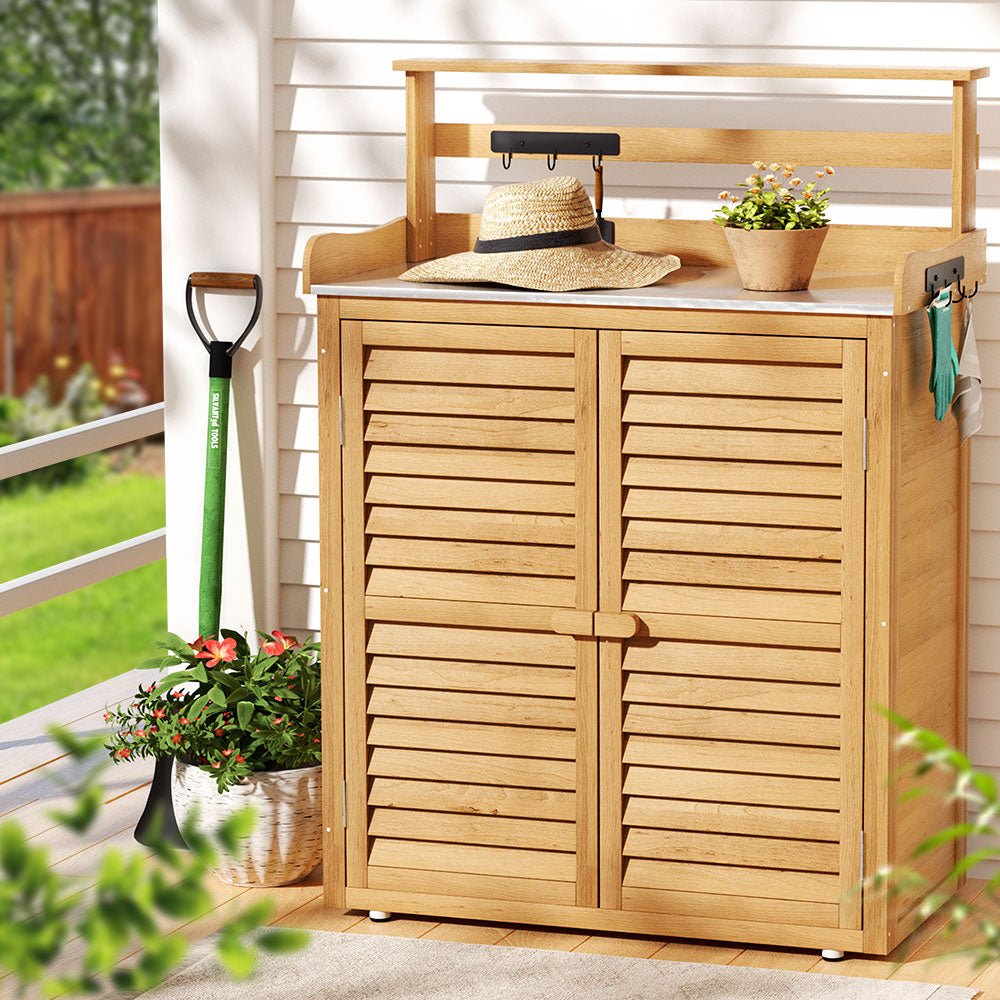 Outdoor Storage Cabinet Potting Bench Table Chest Garden