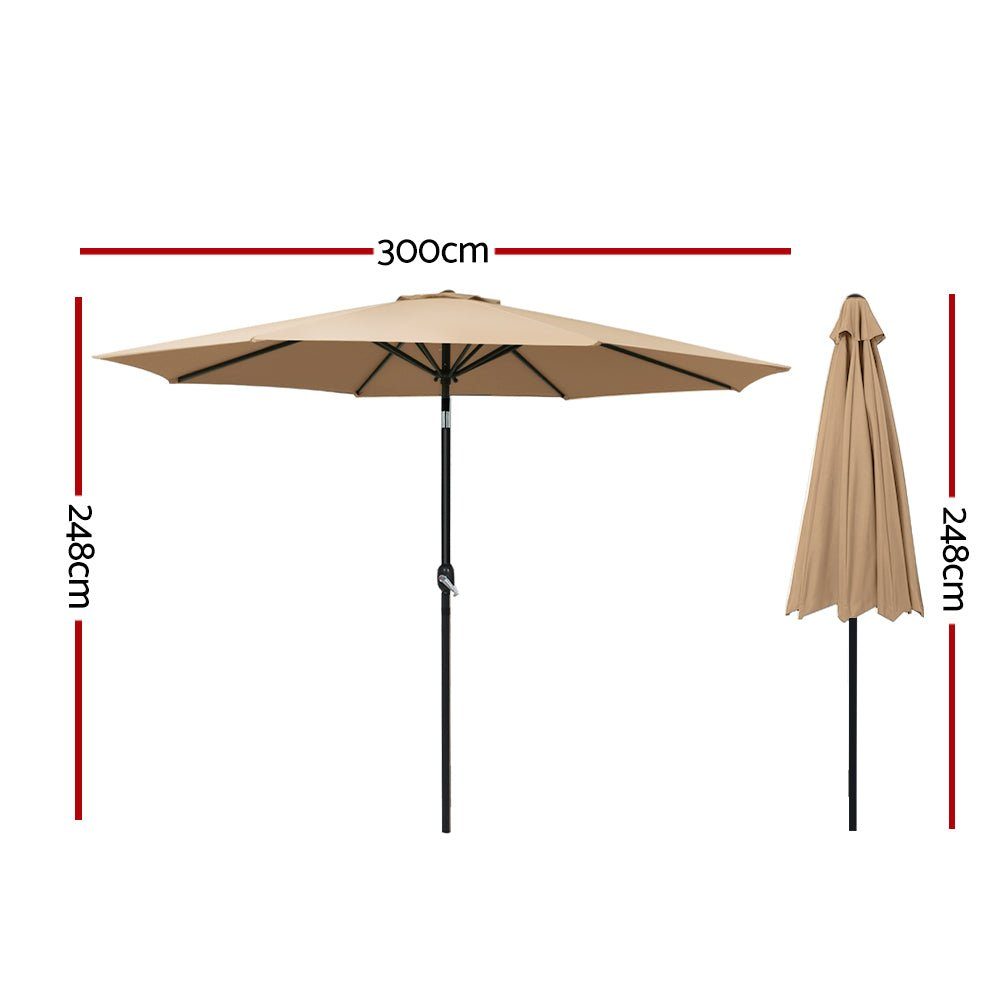 Outdoor Umbrella Tilt Steel Outdoor UV50+ 3m Canopy - Beige