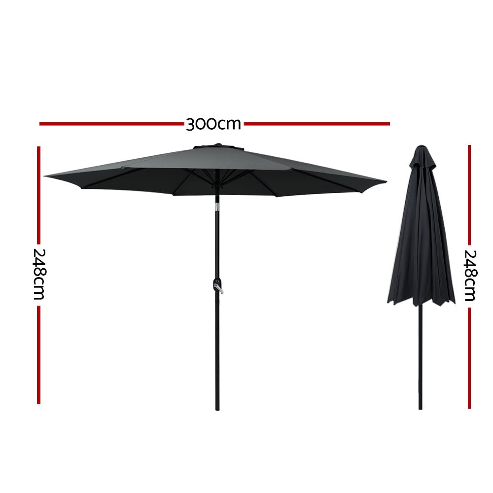 Outdoor Umbrella Tilt Steel Outdoor UV50+ 3m Canopy - Black