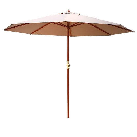 Outdoor Umbrella 3M Patio with wooden pole and Beige canopy Outdoor