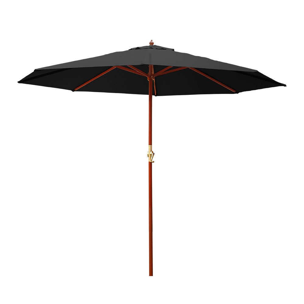 Outdoor Umbrella 3M Patio with wooden pole and Black canopy