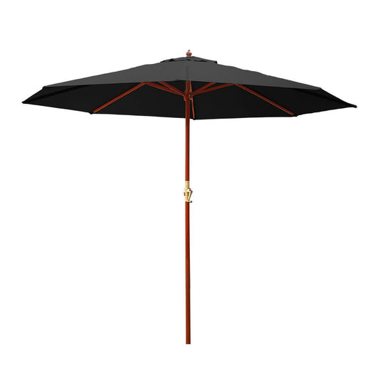 Outdoor Umbrella 3M Patio with wooden pole and Black canopy