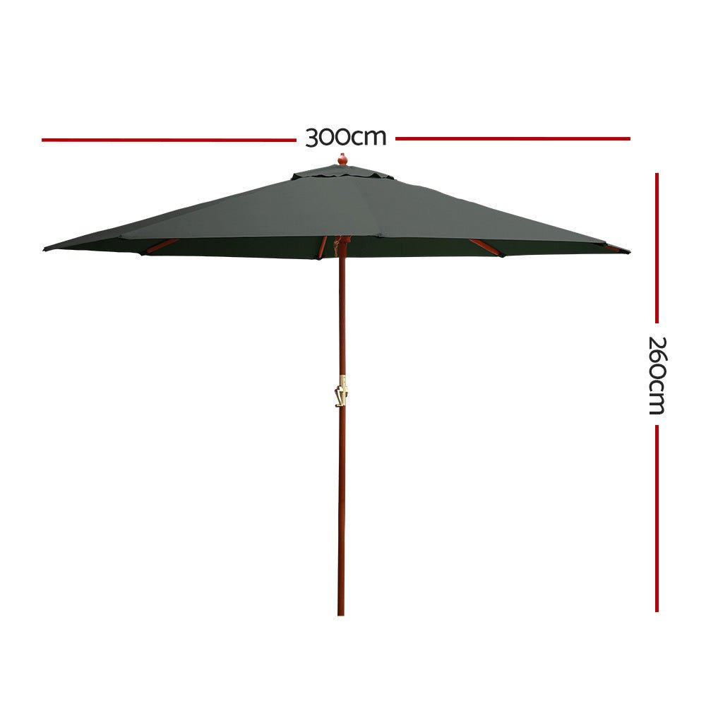 Outdoor Umbrella 3M with wooden pole and Charcoal canopy Outdoor