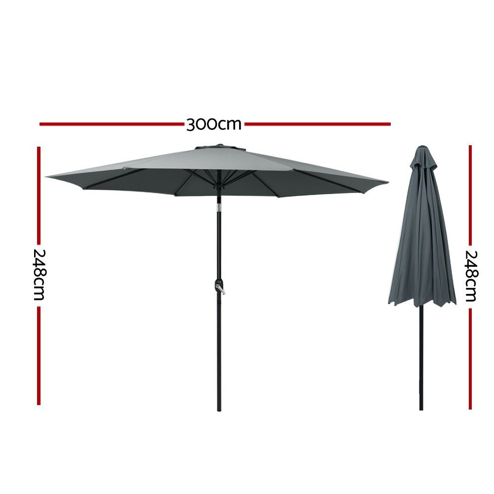 Outdoor Umbrella Tilt Steel Outdoor UV50+ 3m Canopy - Charcoal