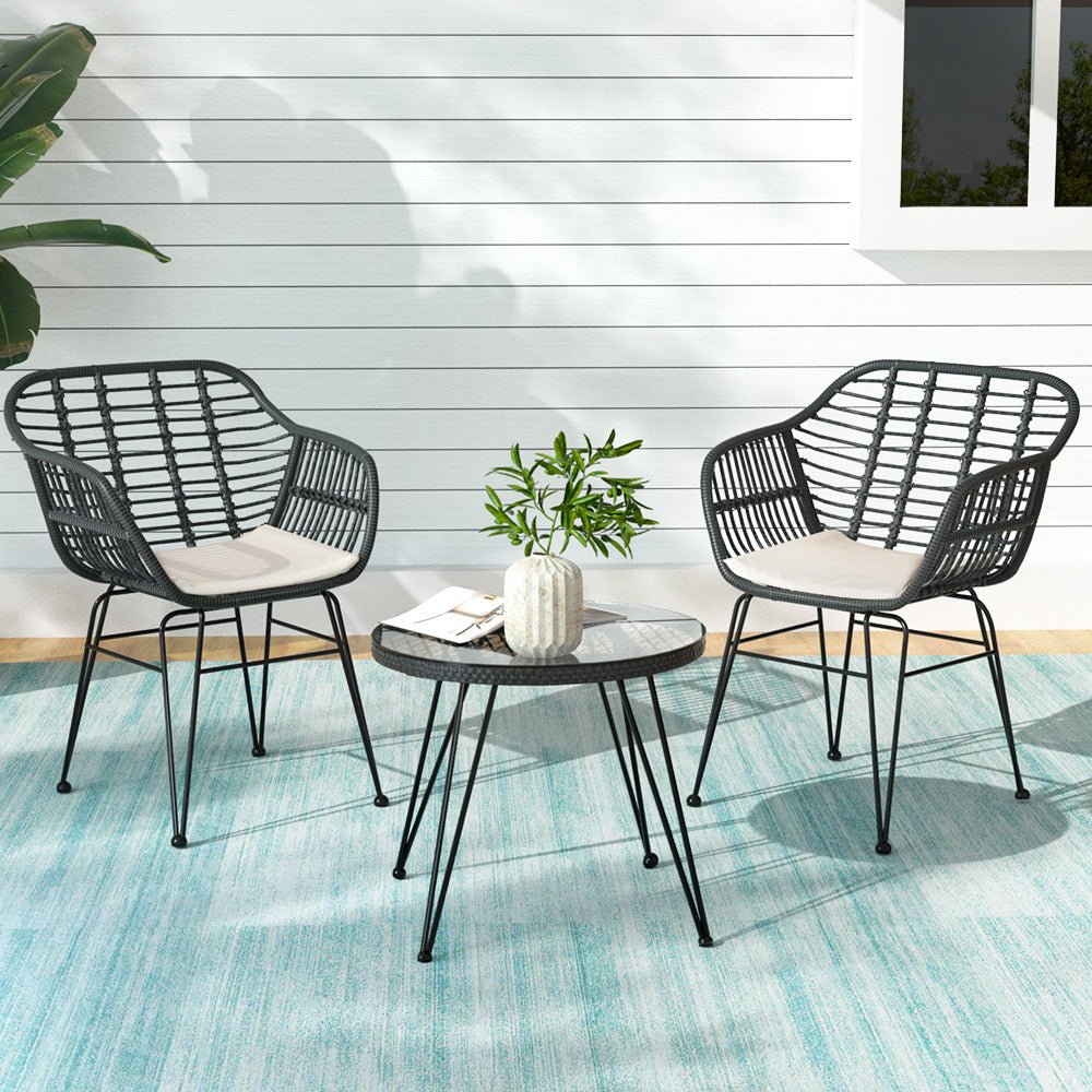 Patio Set 3PC Gardeon Outdoor Furniture Chat Set Outdoor Chairs Grey